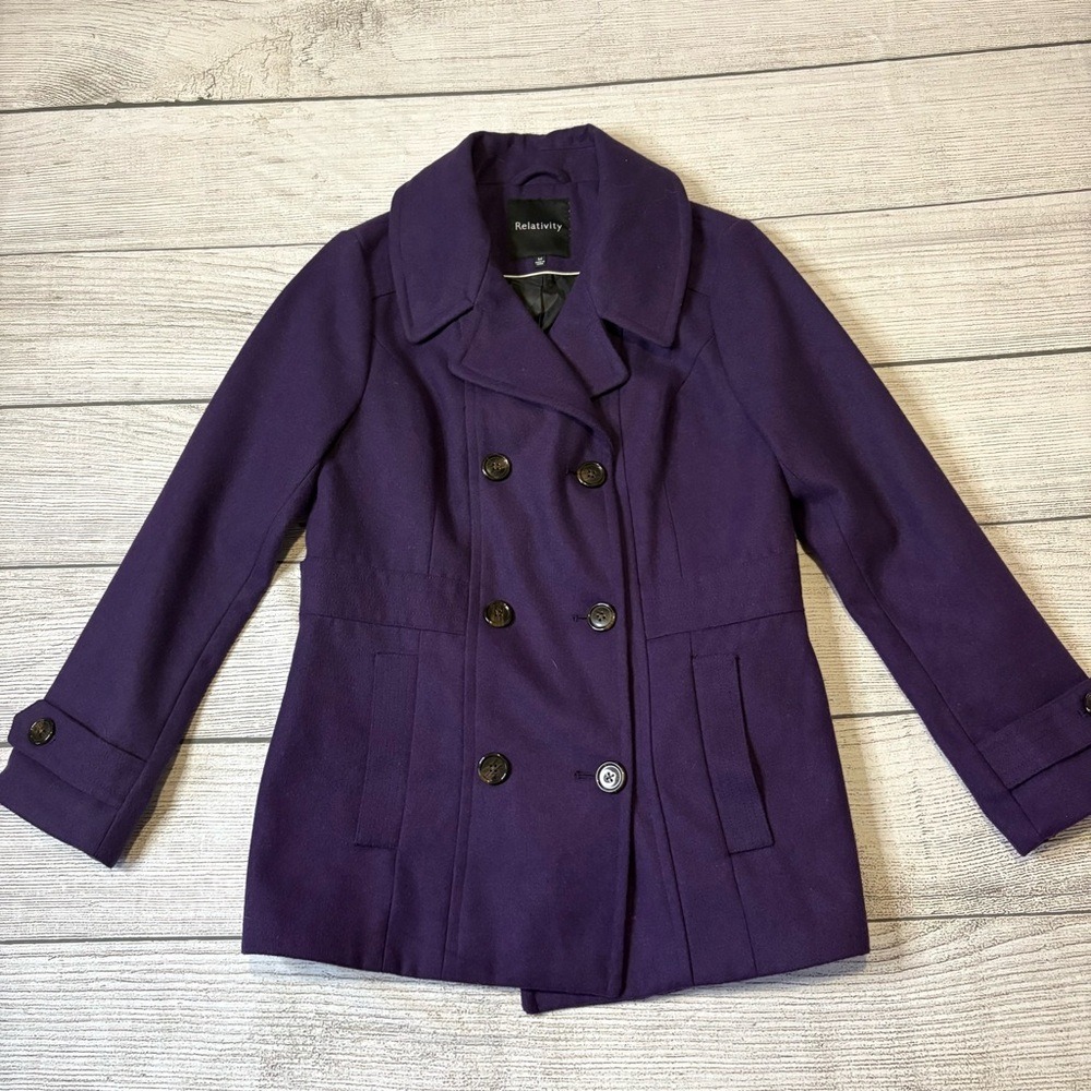 Relativity Women's Purple Double Breasted Peacoat Sz Medium‎ Excellent Condition